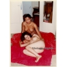 Erotic Study: Shorthaired Black Nude & Nude Girlfriend On Blanket (Vintage Photo France 1980s)