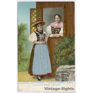 2 Frauen In Luzerner u. Zürcher Tracht / Traditional Costume - Garb (Vintage Embossed PC  1905)