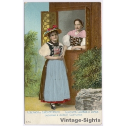 2 Frauen In Luzerner u. Zürcher Tracht / Traditional Costume - Garb (Vintage Embossed PC  1905)