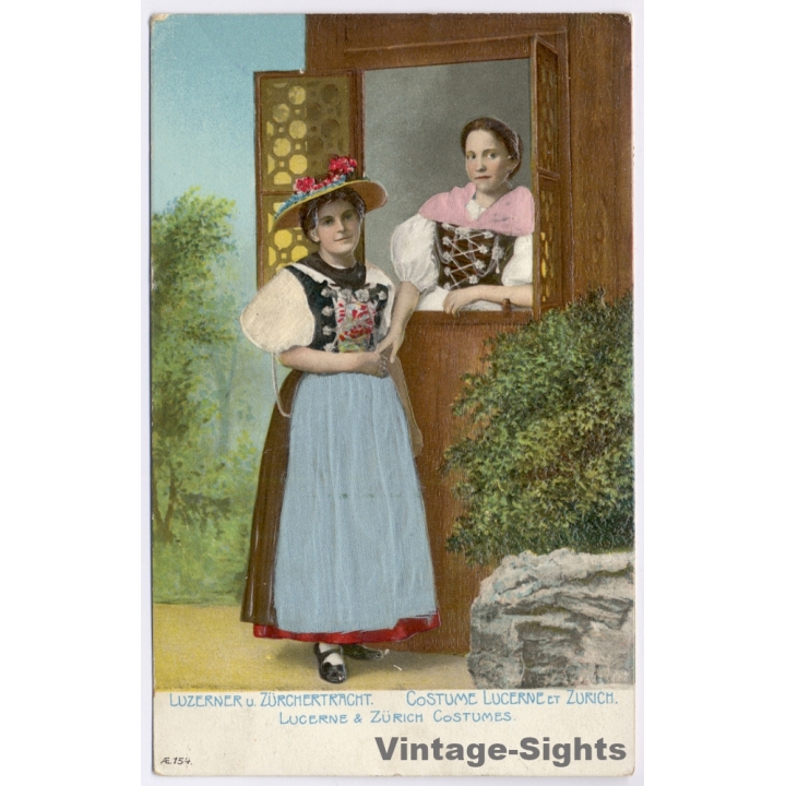 2 Frauen In Luzerner u. Zürcher Tracht / Traditional Costume - Garb (Vintage Embossed PC  1905)