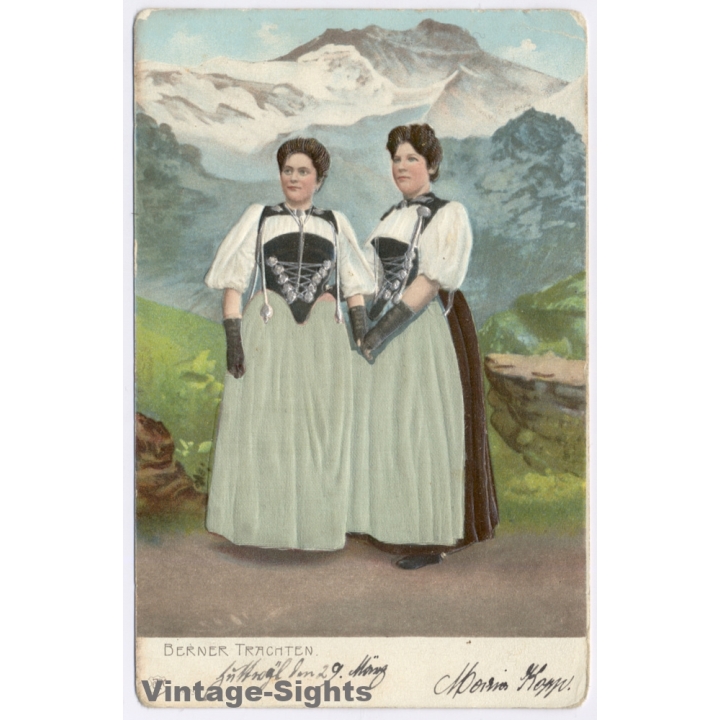2 Frauen In Berner Trachten / Traditional Costume - Garb (Vintage Embossed PC  1905)