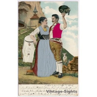 Paar In Schweizer Tracht / Traditional Costume - Garb (Vintage Embossed PC  1905)