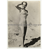 Blonde Pin Up Girl In One Pieces Swimsuit / Dunes (Vintage RPPC ~1960s)