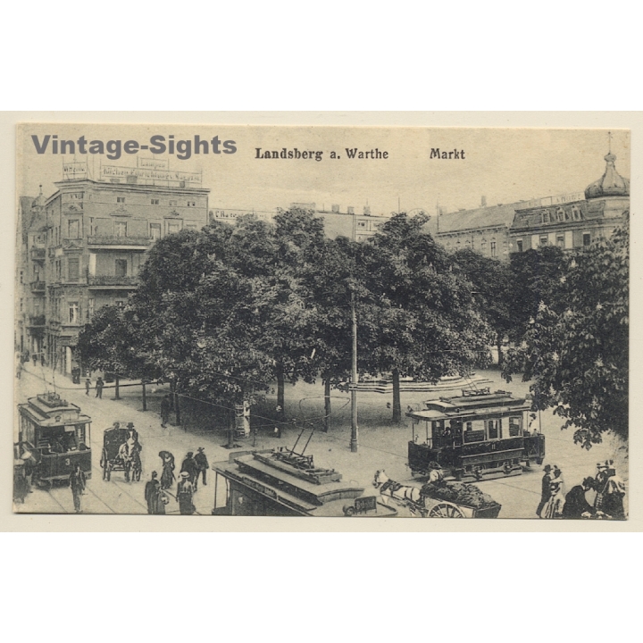 Landsberg (Warthe) / Gorzów Wielkopolski: Markt - Strassenbahn (Vintage PC ~1910s/1920s)