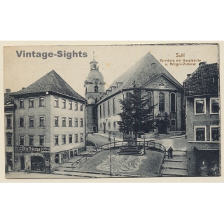 Suhl: Kirchberg, Hauptkirche & Krieger Denkmal (Vintage PC ~1910s)