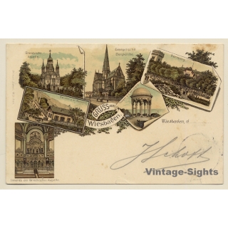 Wiesbaden: Neroberg / Bergkirche / Griechische Kappelle (Vintage PC Litho 1897)