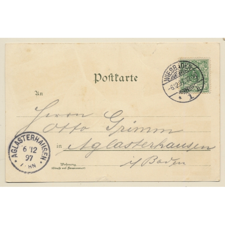 Wiesbaden: Neroberg / Bergkirche / Griechische Kappelle (Vintage PC Litho 1897)