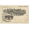 Nürnberg: Panorama Von Der Lorenzkirche / Wappen (Vintage PC Litho 1898)