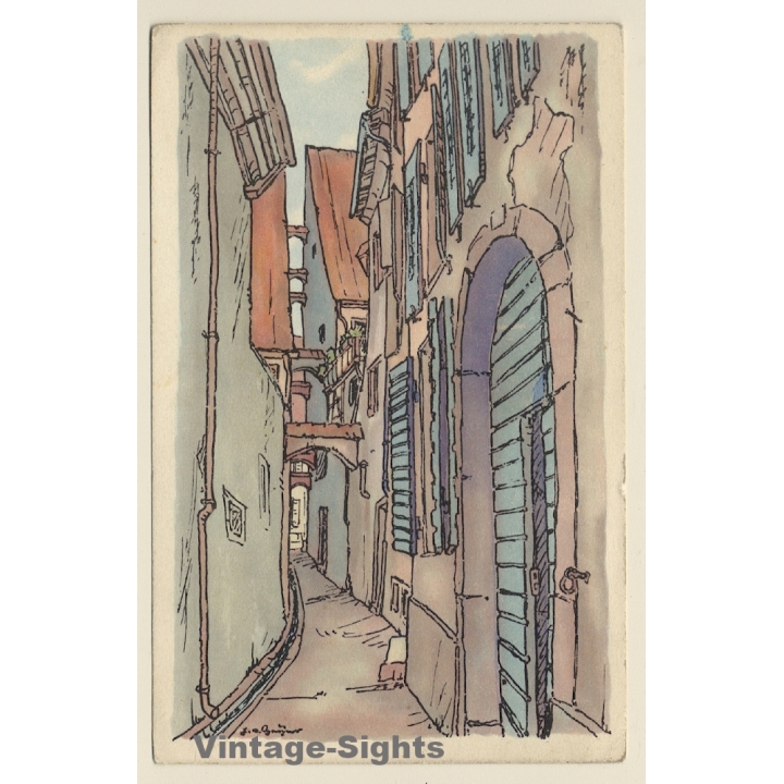 Freiburg im Breisgau: Präsenzgässle (Vintage Artist PC 1944)