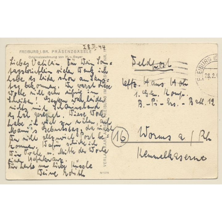 Freiburg im Breisgau: Präsenzgässle (Vintage Artist PC 1944)