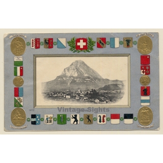 Glarus / Switzerland: Mountain - Coat Of Arms (Vintage PC 1900s)