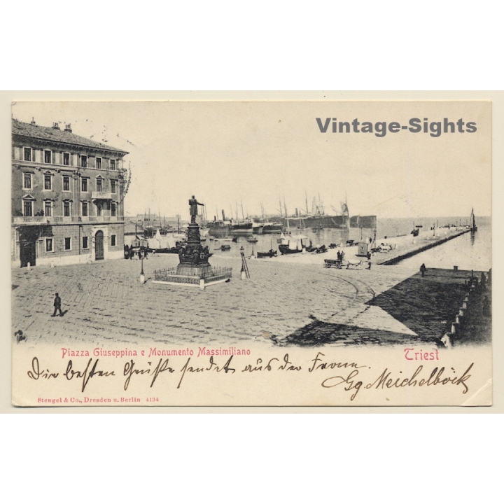 Trieste / Italy: Piazza Giuseppina e Monumento Massimiliano (Vintage PC 1905)