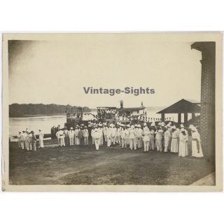 Congo Belge: King Albert I. & Colonialists At Congo Riverbank (Vintage Photo 1928)