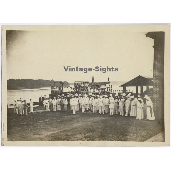 Congo Belge: King Albert I. & Colonialists At Congo Riverbank (Vintage Photo 1928)