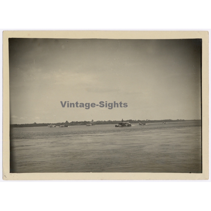 Congo Belge: Steamboat Fleet On River During Royal Visit (Vintage Photo 1928)