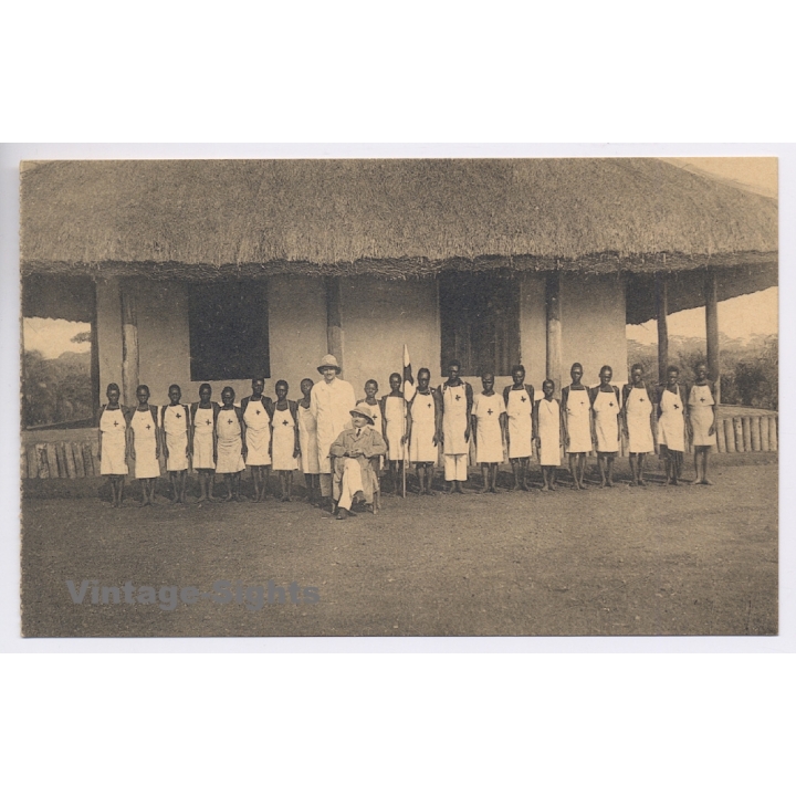 Pawa/ Congo Belge: L'Ecole D'Infirmiers de la Croix Rouge / Red Cross (Vintage PC ~1920s)