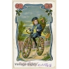 Sweet Little Girl On Bicycle Decorated With Flowers (Vintage PC 1905)