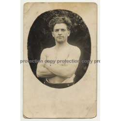 Portrait Of Handsome Muscular Guy / Gay INT (Vintage RPPC ~1910s/1920s)