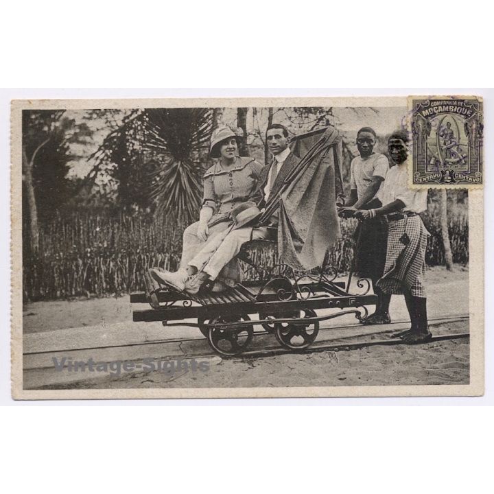 Beira / Mozambique: Colonial Couple On Rail Trolley Pushed By Natives (Vintage PC 1921)