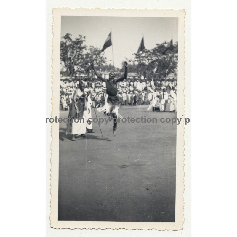 Native Warrior Dances At Tribal Meeting / Congo (Vintage Photo B/W ~1940s)