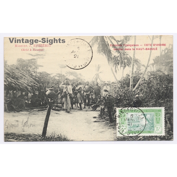 Ivory Coast: Mission J.Eysséric on Trail in the Haute-Baoulé (Vintage PC 1921)