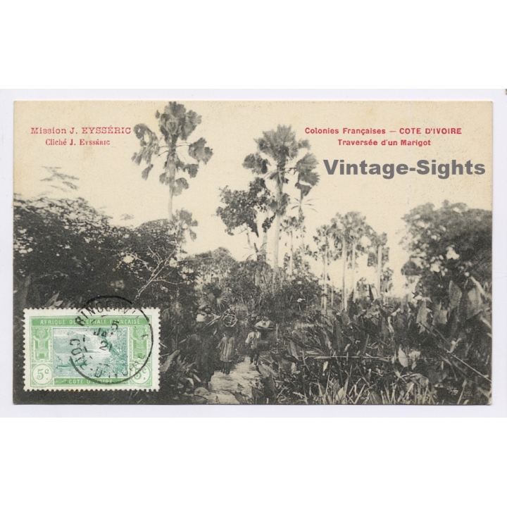 Ivory Coast: Mission J.Eysséric Crossing A Flood (Vintage PC 1921)