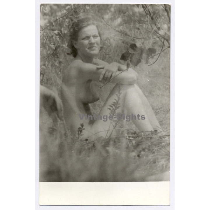 Erotic Study: Slim Natural Nude Sitting In The Grass / Nudism (Vintage Photo GDR 1980s)