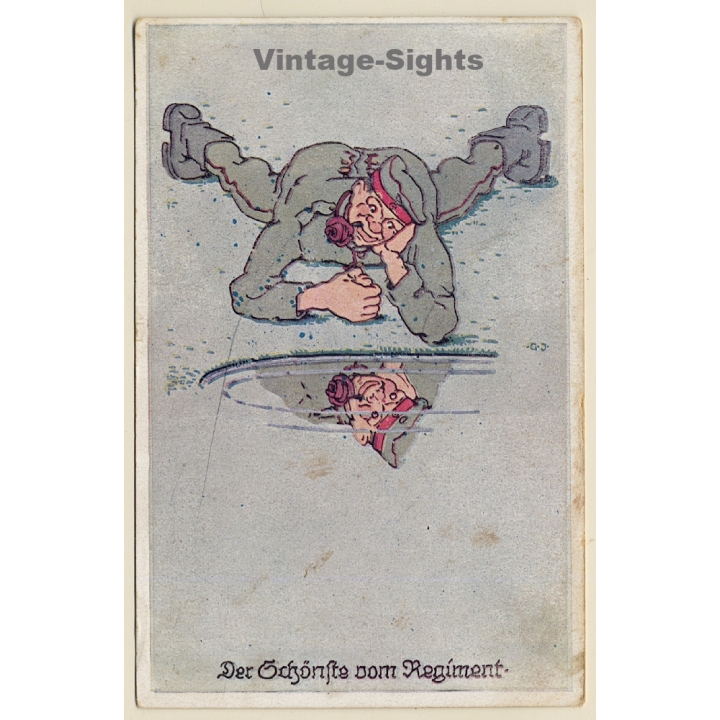 WW1 Cartoon: Der Schönste Vom Regiment / Humor (Vintage PC 1917)