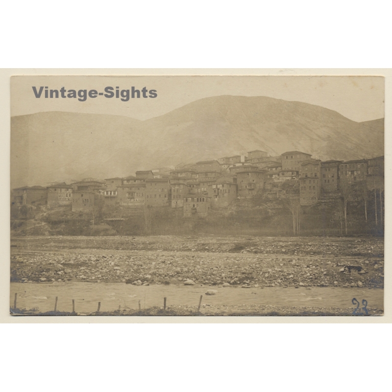 Veles / North Macedonia: Panorama - River - Mountains (Vintage RPPC ~1910s)
