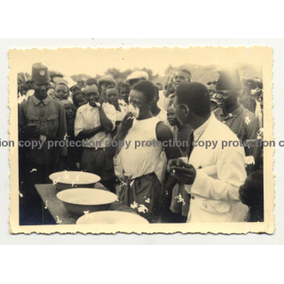 Congolese Men Playing Weird Game With Cream / Congo (Vintage Photo B/W ~1940s)