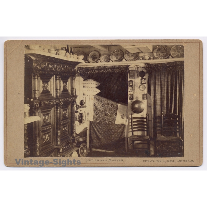 A. Jager (1825-1905): Het Eiland Marken / Traditional Dutch Interior (Vintage Cabinet Card ~1880s)