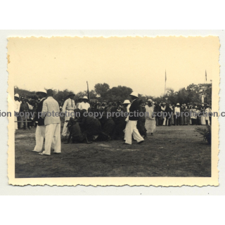 Disguised Native Congolese In Tug Of War / Congo (Vintage Photo B/W ~1940s)