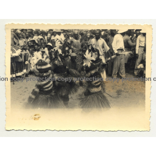 Medicine Men In Tribal Costume / Rite - Congo (Vintage Photo B/W ~1940s)