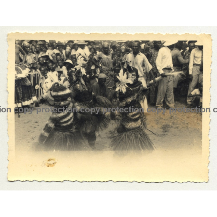 Medicine Men In Tribal Costume / Rite - Congo (Vintage Photo B/W ~1940s)