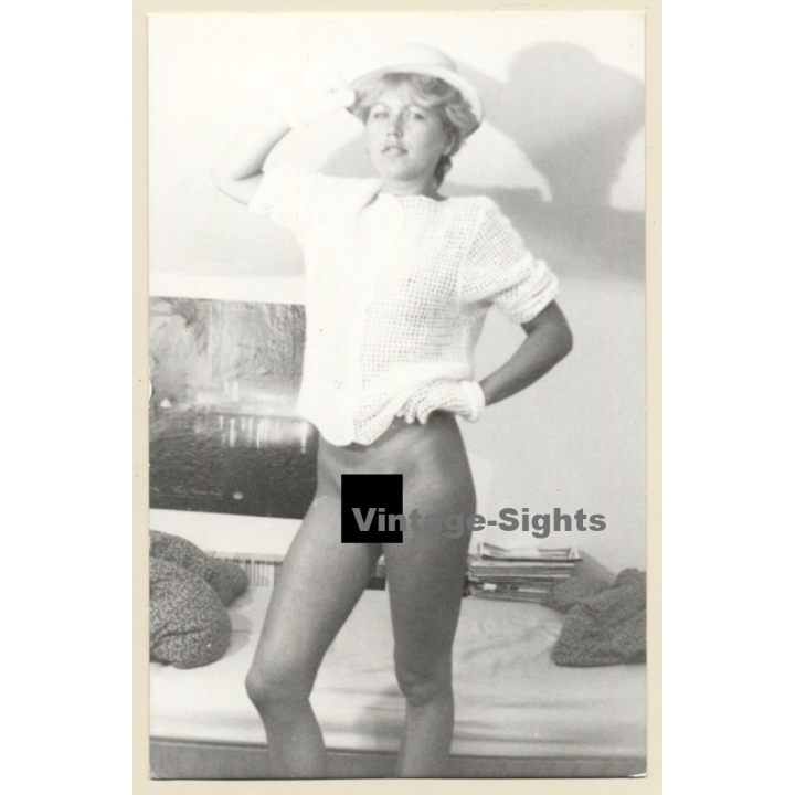 Erotic Study: Natural Short-haired Blonde Semi Nude*1 / Gloves (Vintage Photo GDR 1980s)