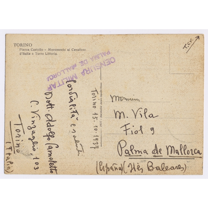 Torino / Italy: Piazza Castello - Monumento al Cavaliere d'Italia (Vintage PC 1937)