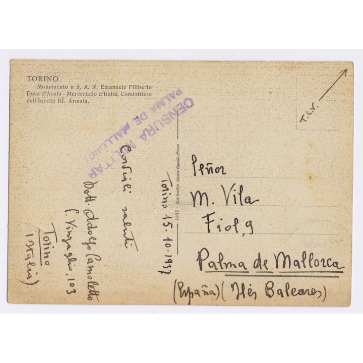 Torino / Italy: Monumento a S.A.R. Emanuele Filiberto Duca d'Aosta (Vintage PC 1937)