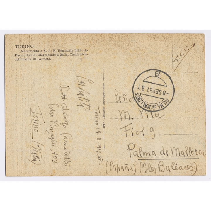 Torino / Italy: Monumento a S.A.R. Emanuele Filiberto Duca d'Aosta*2 (Vintage PC 1937)