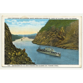 Destroyers Of U.S. Navy Passing The Culebra Cut / Panama Canal (Vintage Postcard ~1920s)