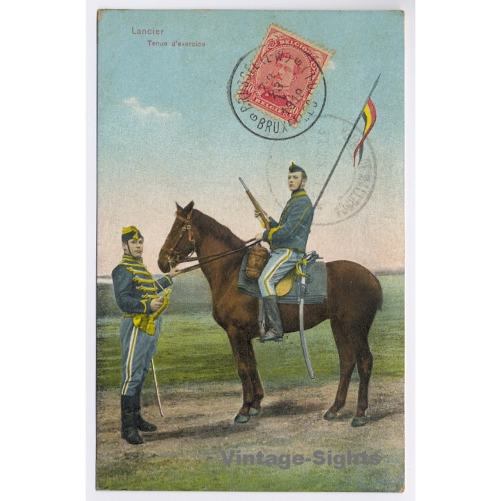 Belgian Army: Lancier - Tenu d'Excercice / Cavalry (Vintage PC 1918)