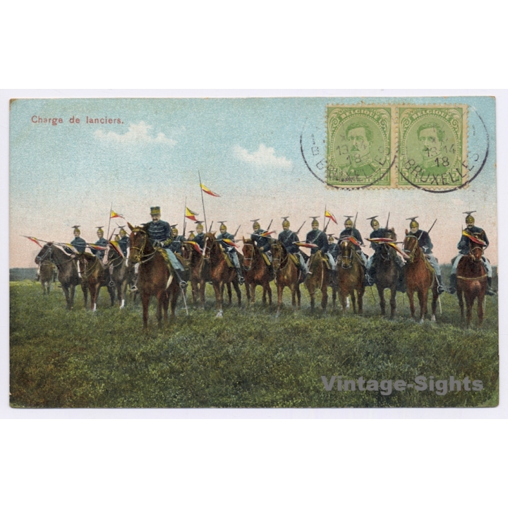 Belgian Army: Charge de Lanciers / Cavalry (Vintage PC 1919)
