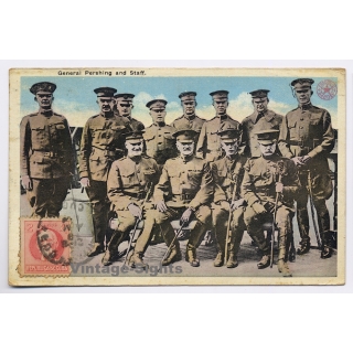 WW1: General Pershing And Staff / Cuba To Mallorca! (Vintage PC 1919)
