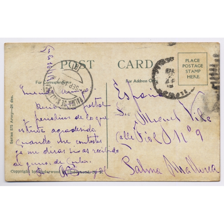 WW1: General Pershing And Staff / Cuba To Mallorca! (Vintage PC 1919)