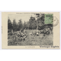 French Protectorate in Morocco: Le Halte en Fôret / Soldats (Vintage PC 1920)