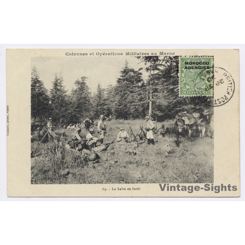 French Protectorate in Morocco: Le Halte en Fôret / Soldats (Vintage PC 1920)