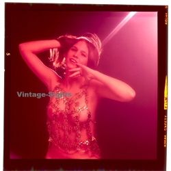 Erotic Study: Brunette Semi Nude In Transparent Glitter Top*2 (Vintage Diapositive KORENJAK 1970s/1980s)