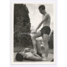 2 Topless Young Men Fooling Around / Gay INT (Vintage Photo 1960s)