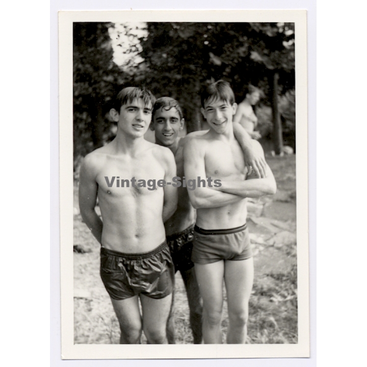 3 Young Men in Swim Trunks / Gay INT (Vintage Photo 1960s)