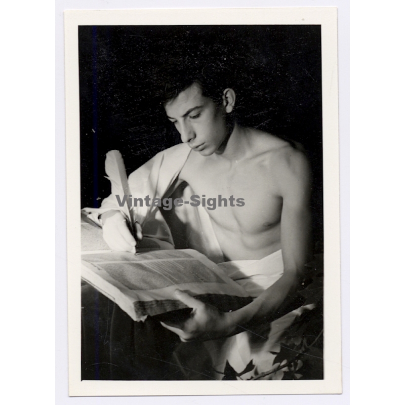Handsome Topless Young Man in Toga*4 / Gay INT (Vintage Photo 1960s)