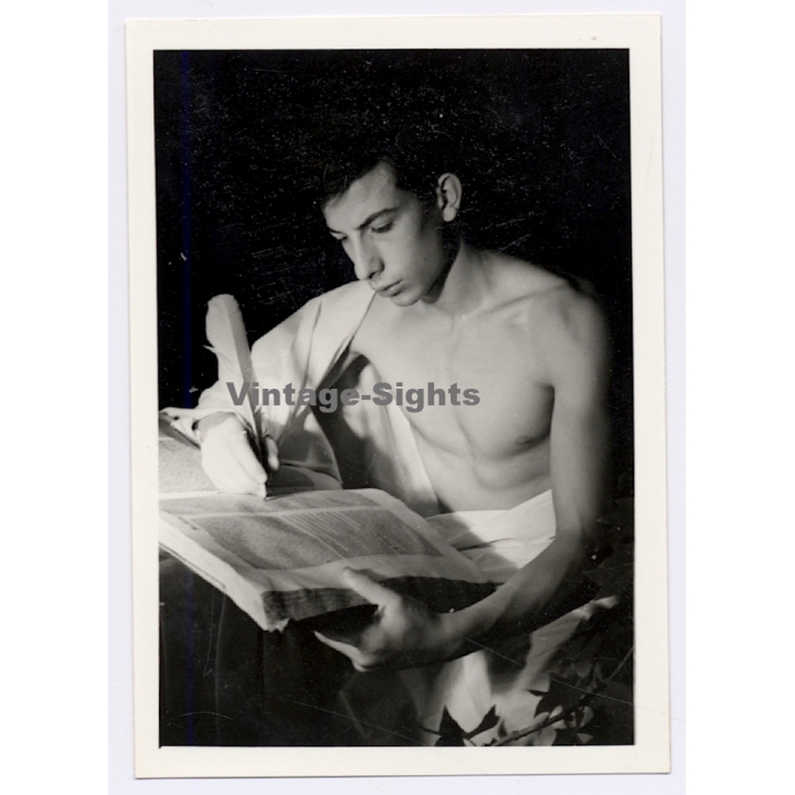 Handsome Topless Young Man in Toga*4 / Gay INT (Vintage Photo 1960s)